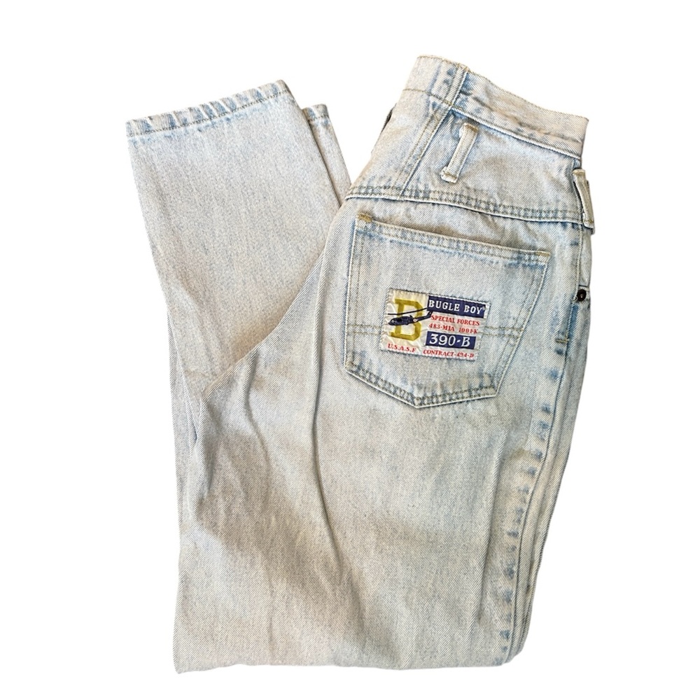 Vintage 90s Bugle Boy Distressed Light Wash High Waisted Jeans